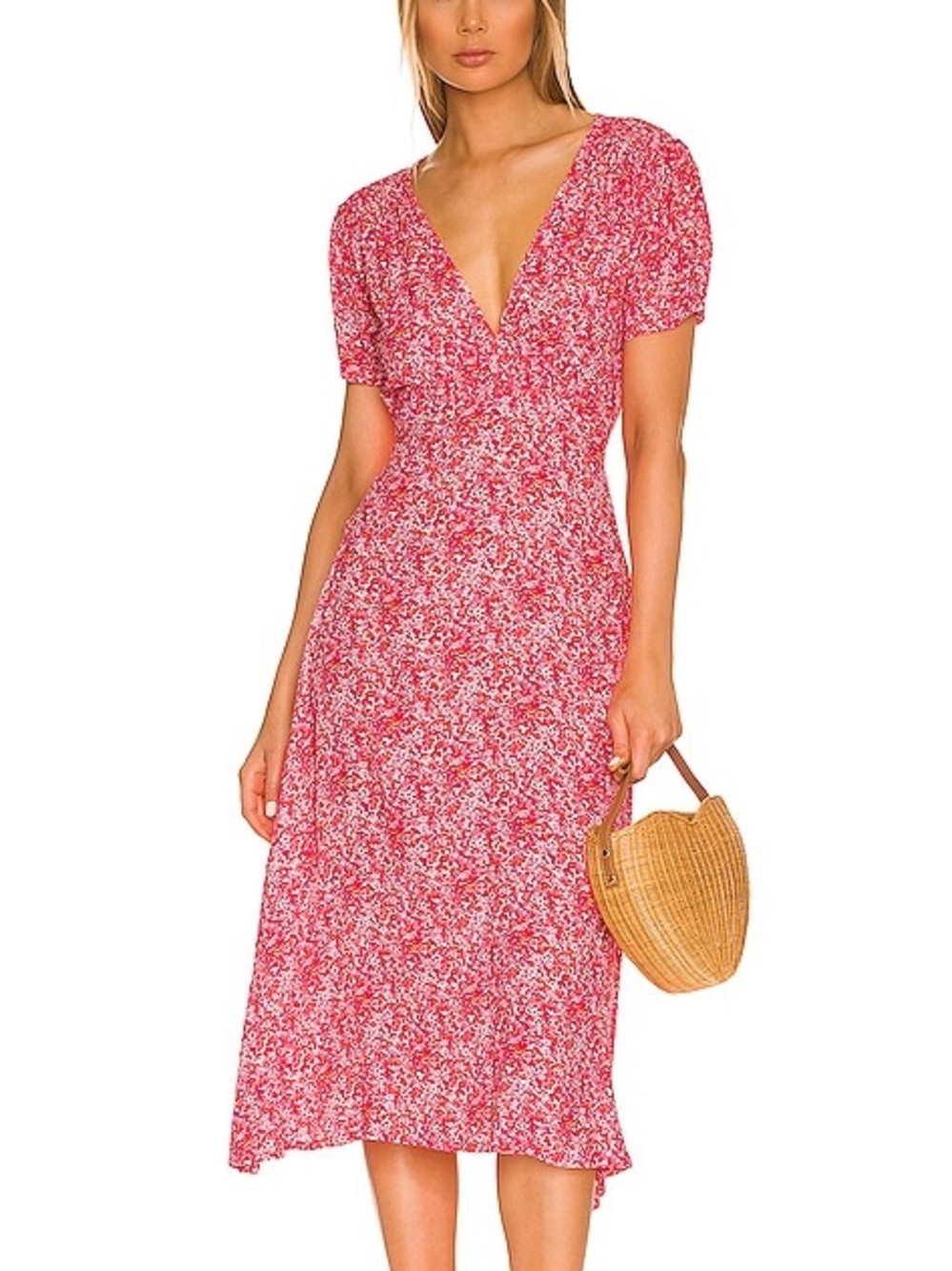 FAITHFULL THE BRAND Raphaela Midi Dress in Almona Floral Print Size 12 large